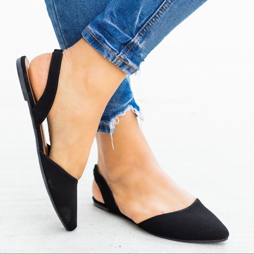 Pointed Faux Suede Sling-Backs